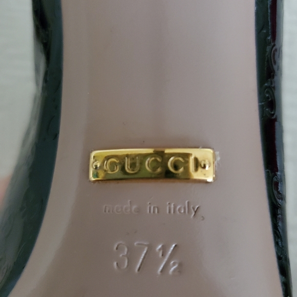 Gucci Black Patent Leather Guccisima Peep Toe Pumps Size 37 1/2 - Picture 5 of 7